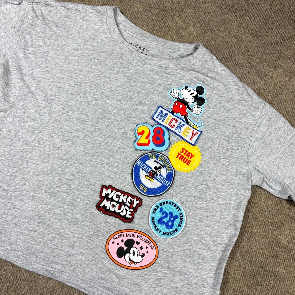 Disney Mickey Mouse T-Shirt Boys L (11-13) Heather Gray Graphic Print Cotton